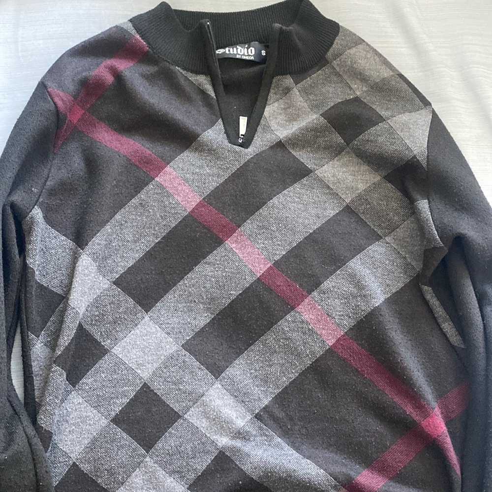 Men’s black, gray and red striped sweater